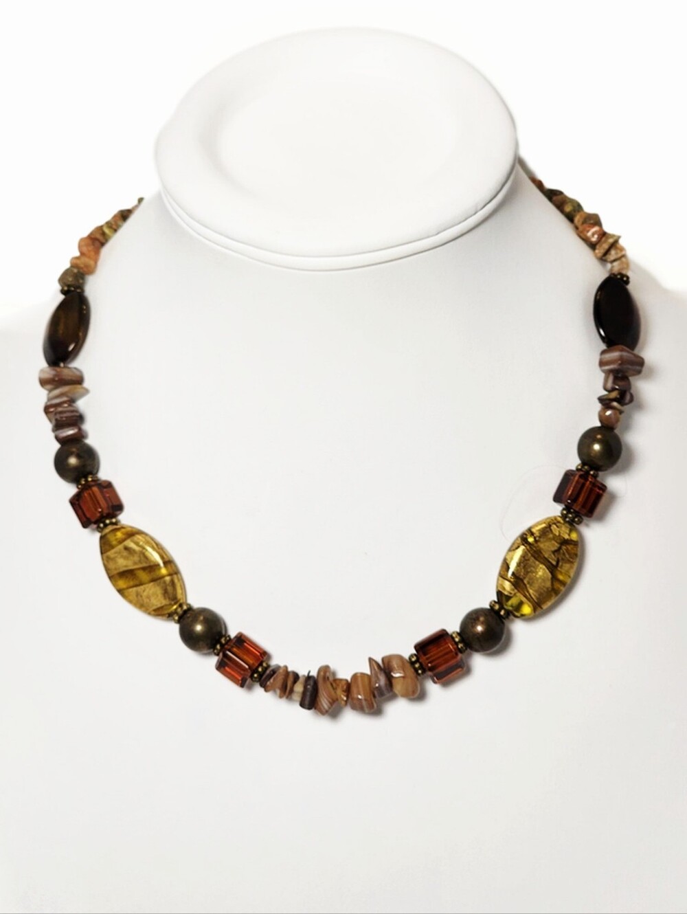 Premier Designs Agate & Glass Bead Necklace Browns & Golds VINTAGE